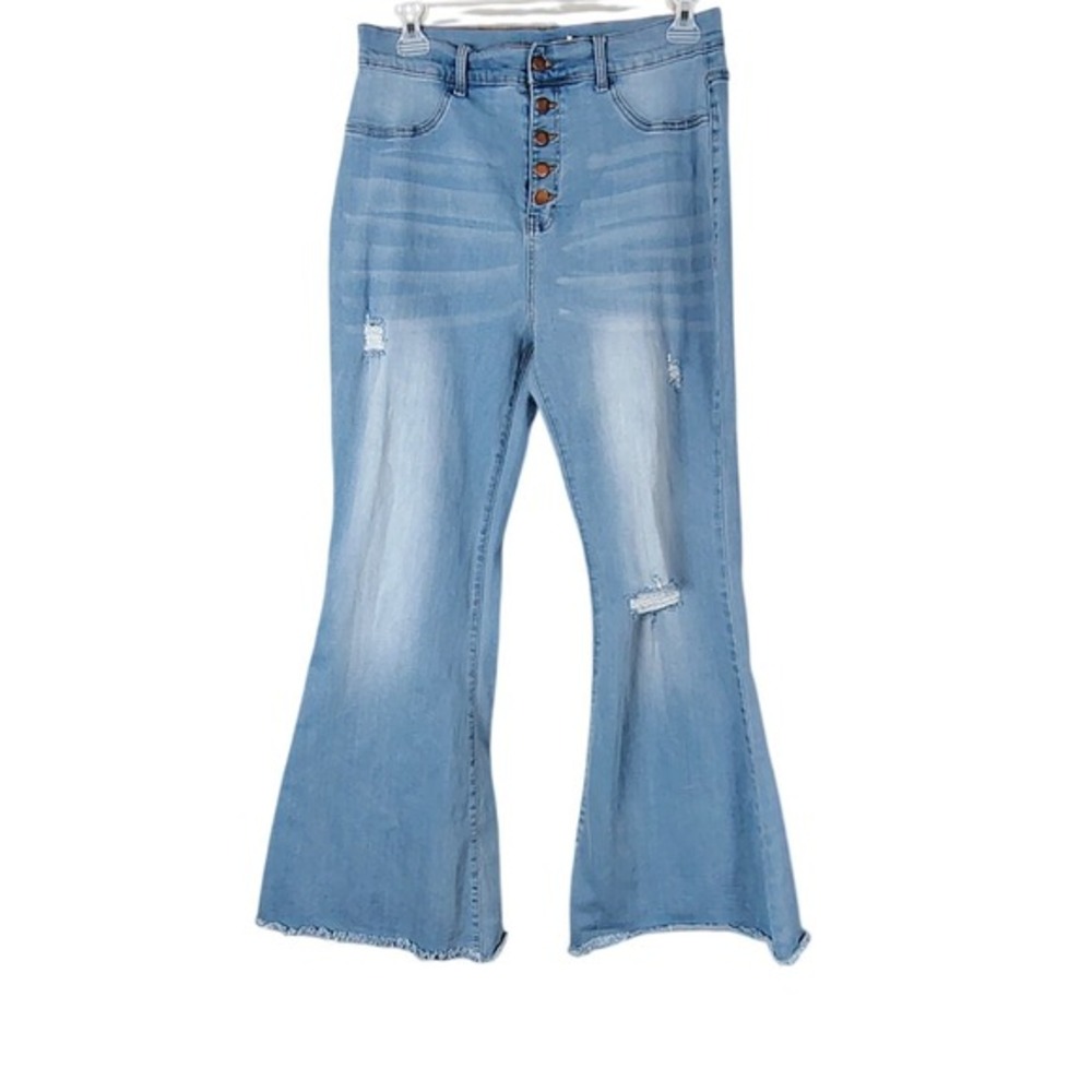 Vibrant M.I.U. 2X High Rise Button Fly Flare Jeans Light‎ Wash EP Distressed y2k